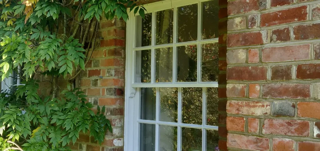 Clean sash windows with painted wooden frames